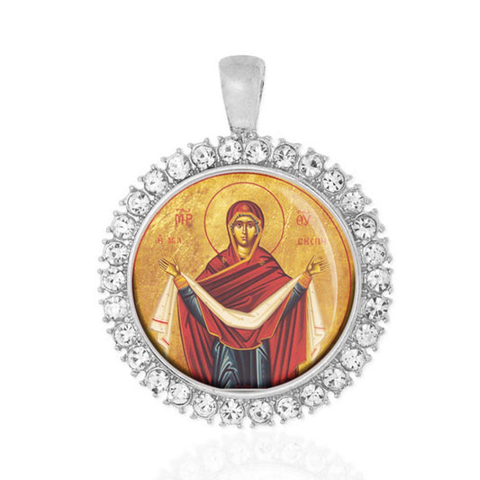 Protection of The Theotokos Moher Mary Religious Christian Silver tone Medal