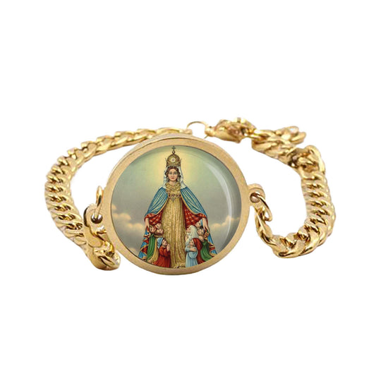 Our Lady Monte Berico Curb Bracelet Gold or Silver tone Religious Jewelry Simple Chain