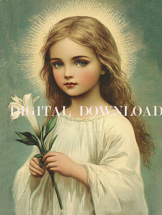 Child Mother Mary Our Lady Little Girl Print Religious Art Digital Image image 0