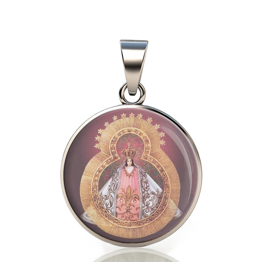Our Lady Suyapa 925 Sterling Silver Round Pendant Christian Religious Medal Small 20mm