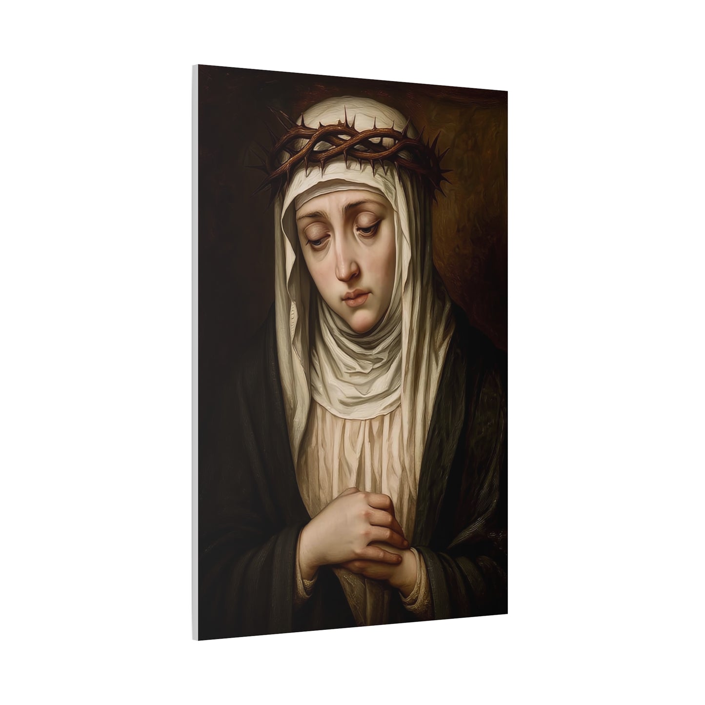 St. Catherine of Siena with Crown of Thorns Catholic Canvas Wall Art, Christian Decor