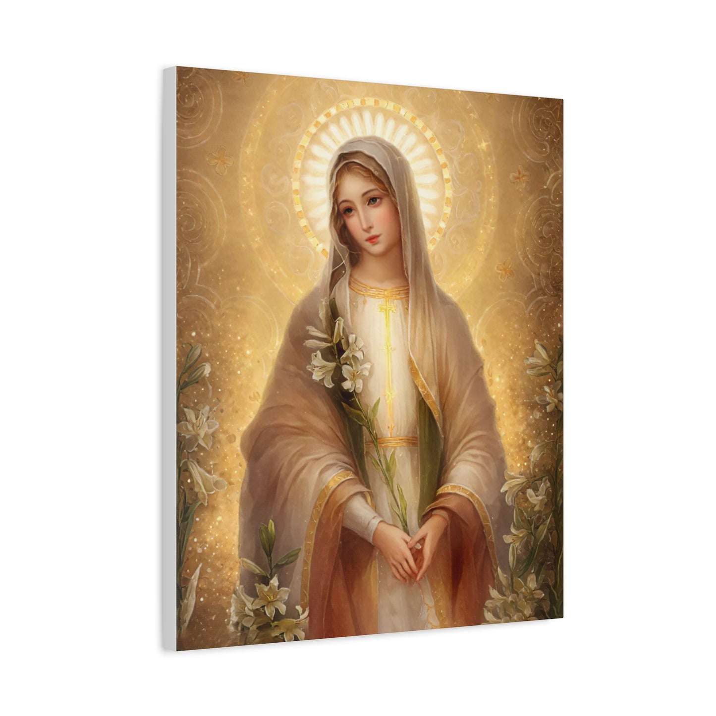 Ready to Hang - Mother Mary Our Lady of the Lilies Catholic Canvas Wall Art, Christian Decor