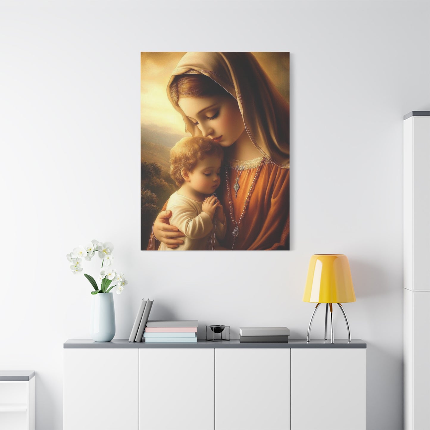 Mother Mary and Baby Jesus Catholic Canvas Wall Art, Christian Decor