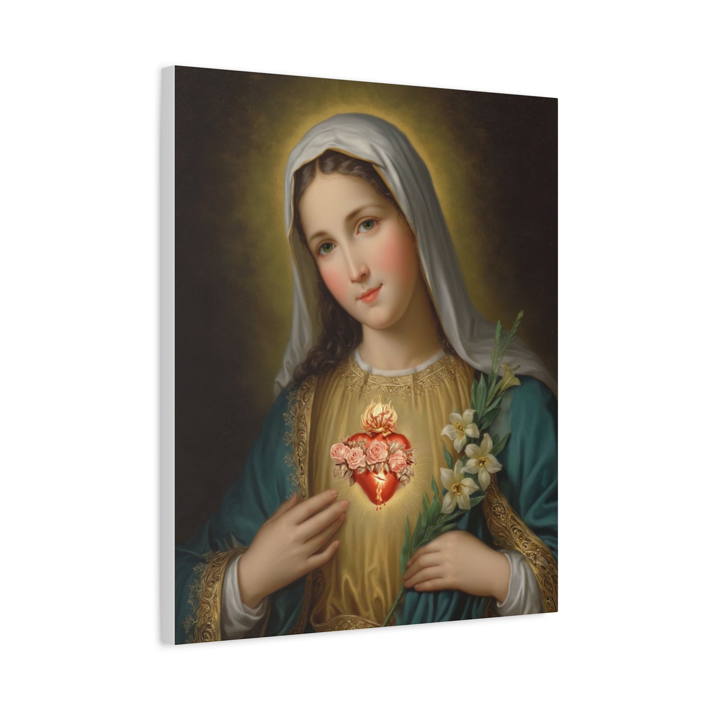 Immaculate Heart Mary Catholic Canvas Wall Art, Christian Decor