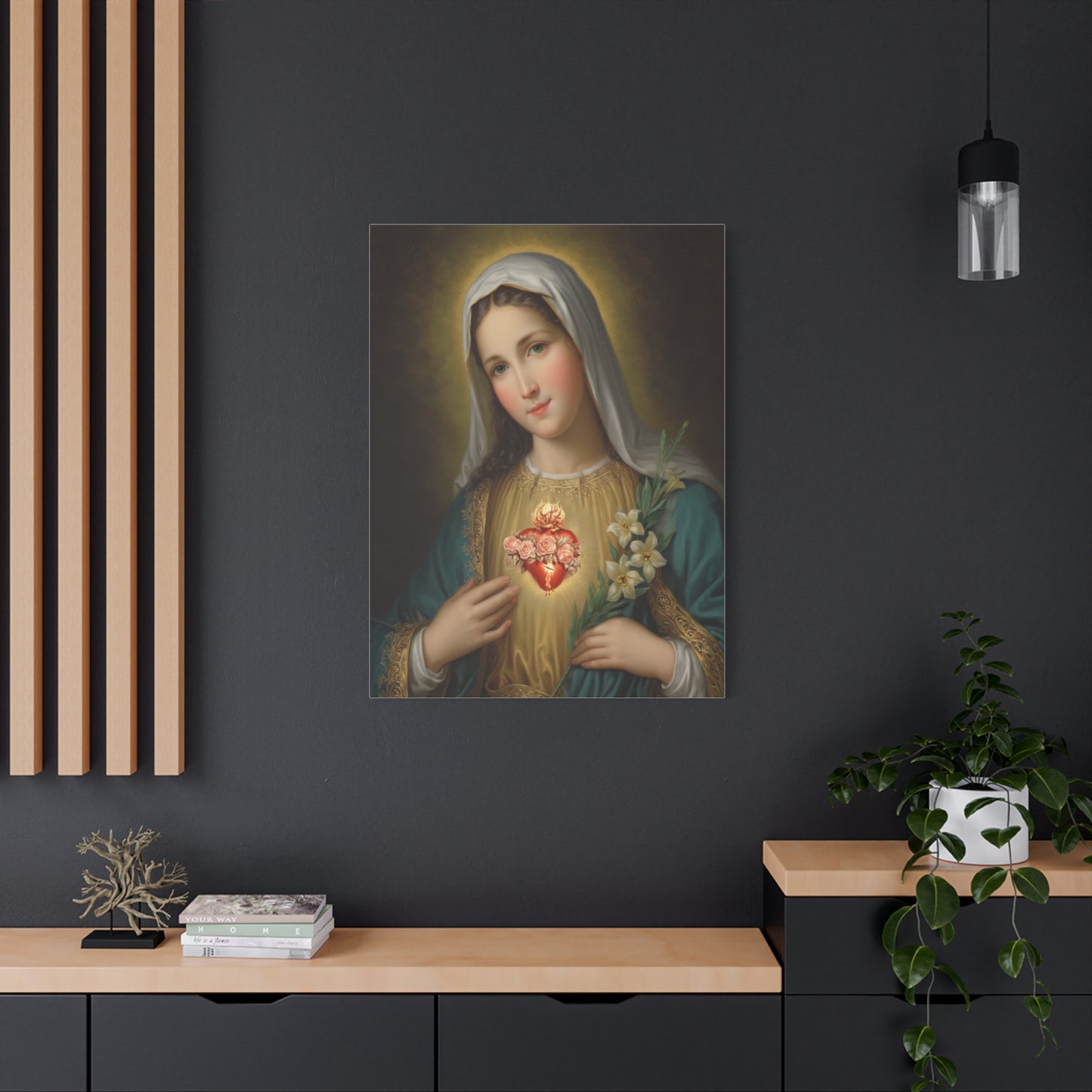 Immaculate Heart Mary Catholic Canvas Wall Art, Christian Decor