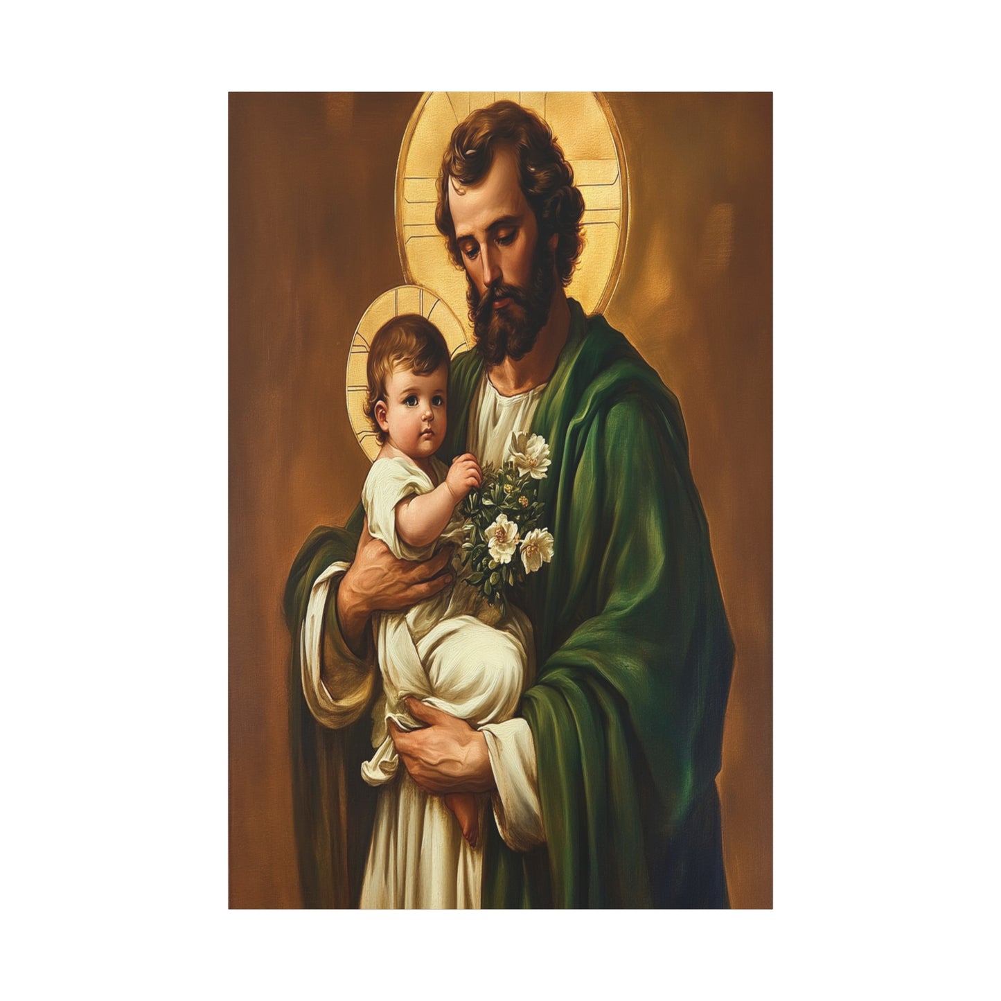 St. Joseph and Baby Jesus Catholic Canvas Wall Art, Christian Decor