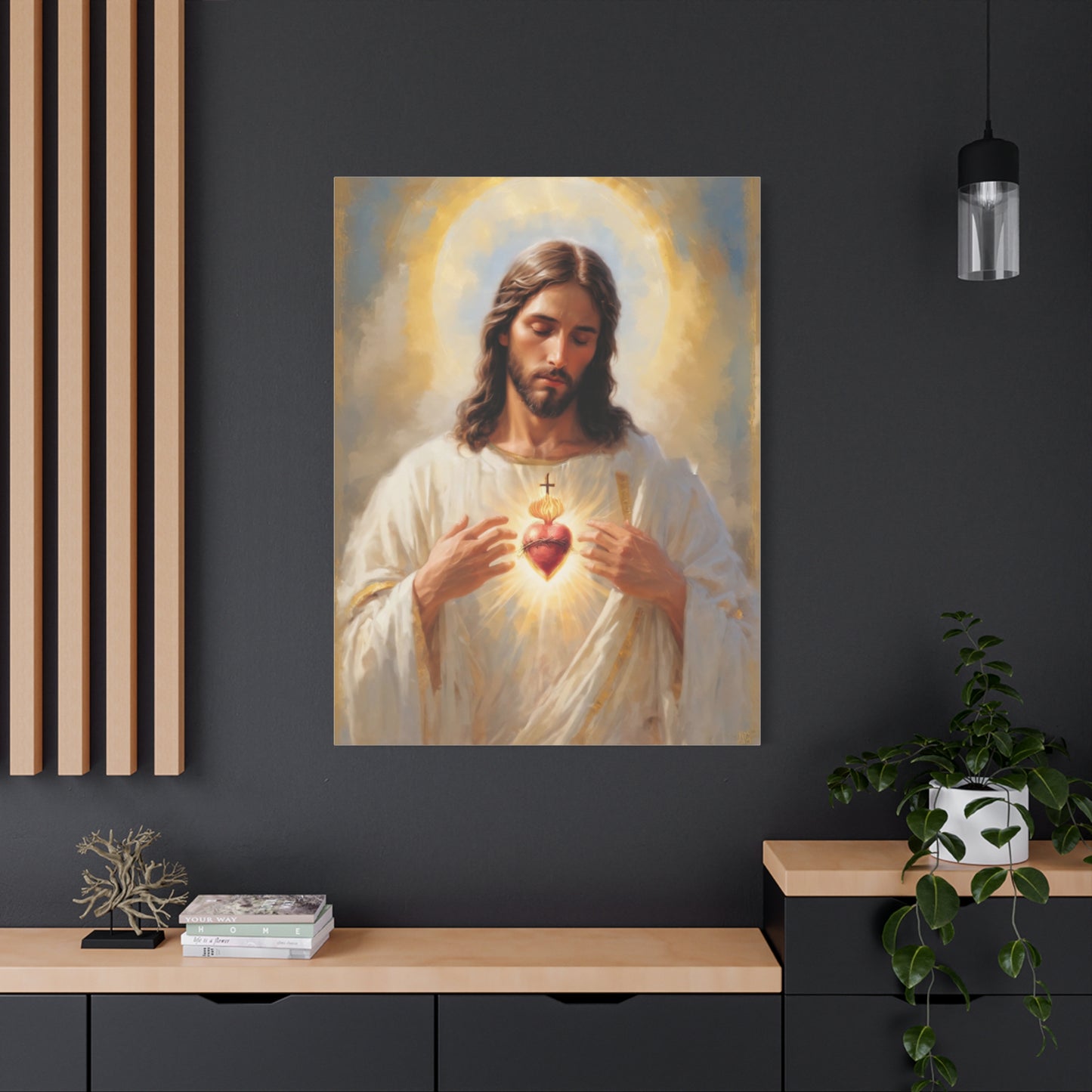 Jesus Christ Sacred Heart Catholic Canvas Wall Art, Christian Decor