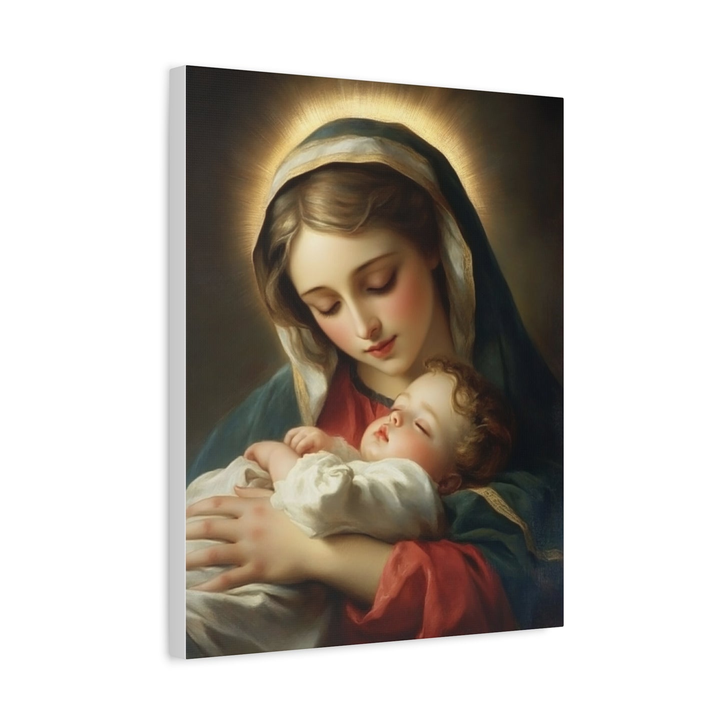 Mary and Sleeping Baby Jesus Catholic Canvas Wall Art, Christian Decor