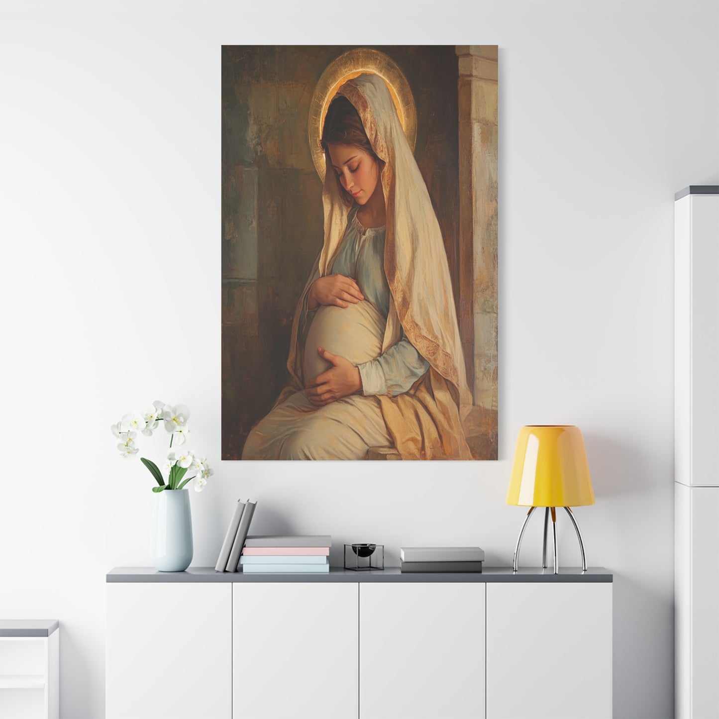 Mother Mary During Her Pregnancy Catholic Canvas Wall Art, Christian Decor