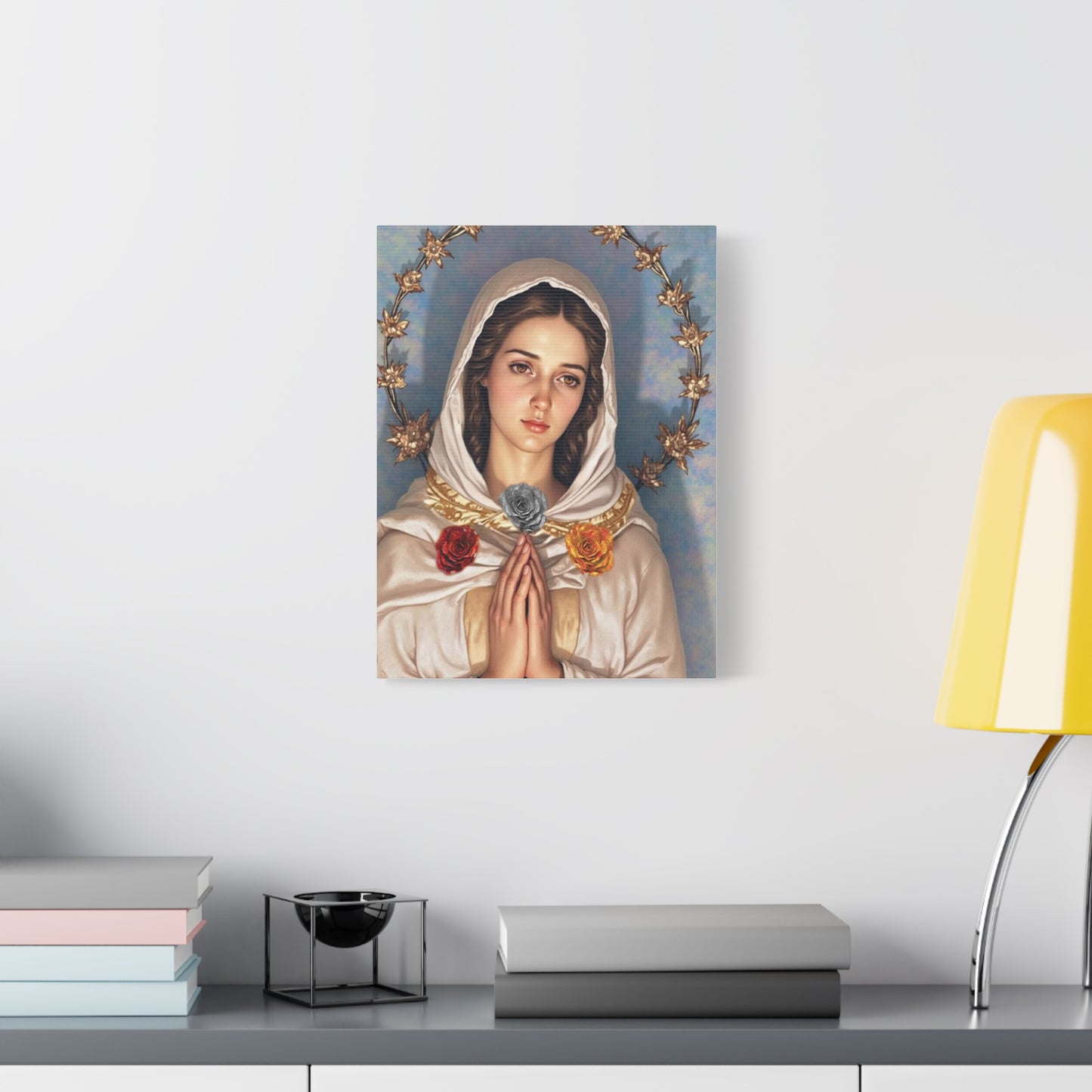 Our Lady Mary Rosa Mystica Catholic Canvas Wall Art, Christian Decor