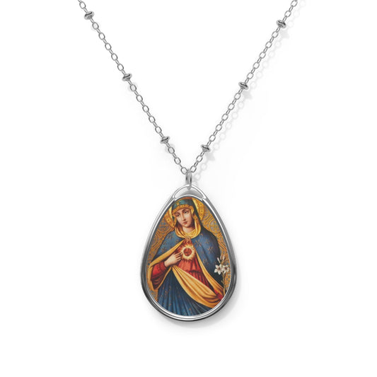 Mother Mary Immaculate Heart Necklace - Drop Pendant Catholic Medal