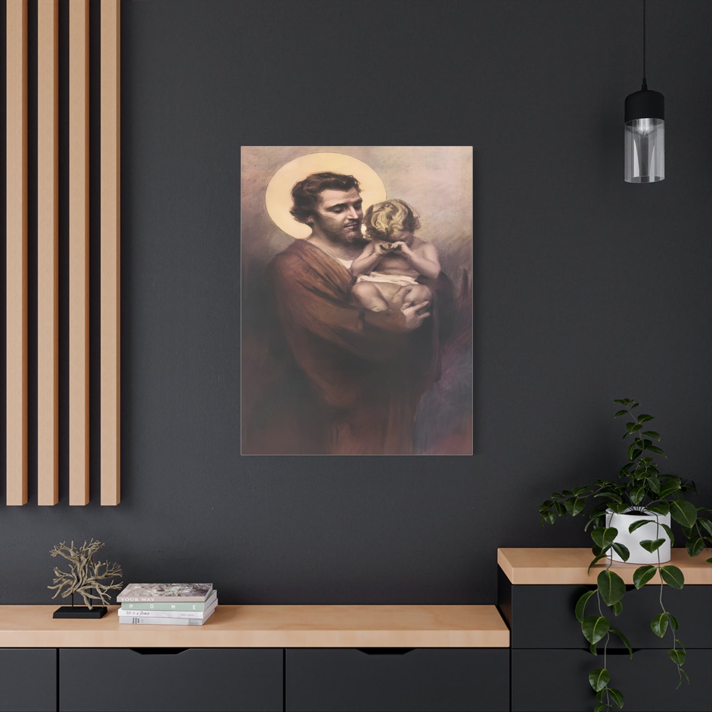 St. Joseph & Child Jesus Crying - Chambers - Catholic Canvas Wall Art, Christian Decor