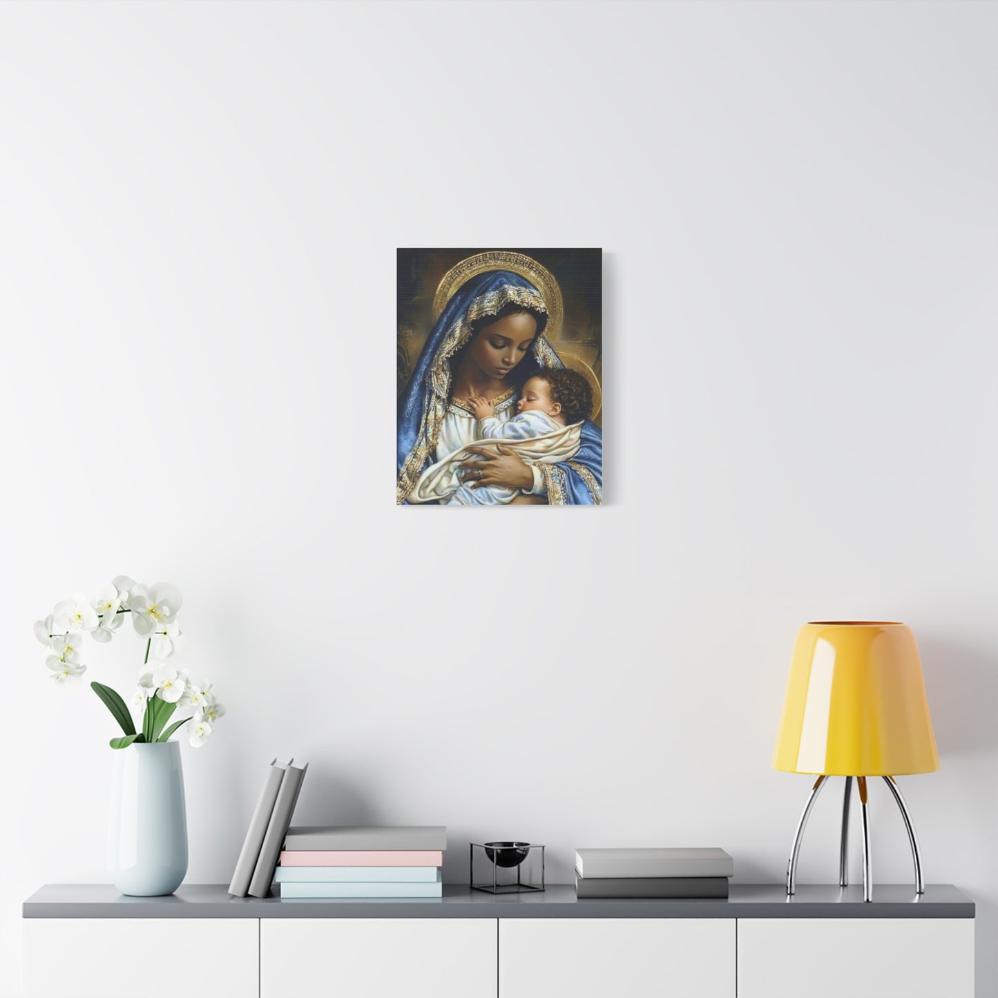 Black Mary African Mother with Baby Jesus Catholic Canvas Wall Art, Christian Decor