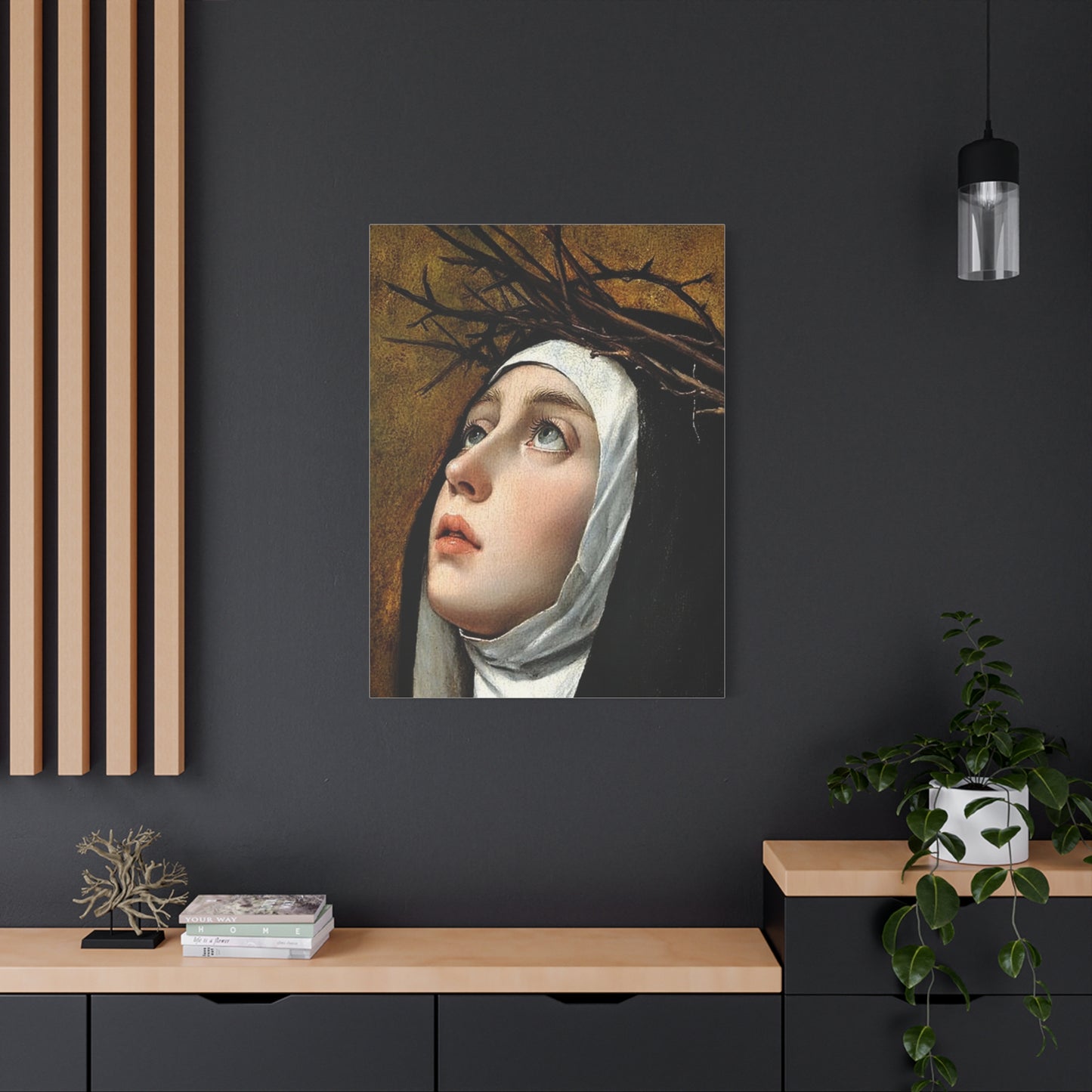 St. Catherine of Siena with Thorns Catholic Canvas Wall Art, Christian Decor