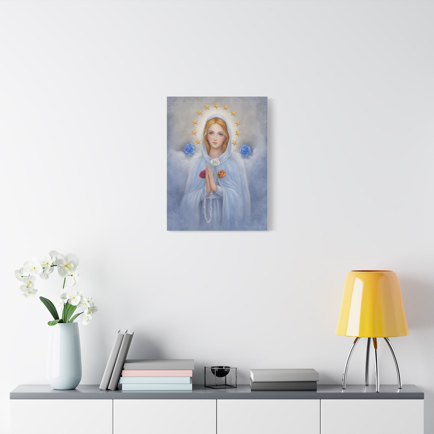 Rosa Mystica Mary Catholic Canvas Wall Art, Christian Decor