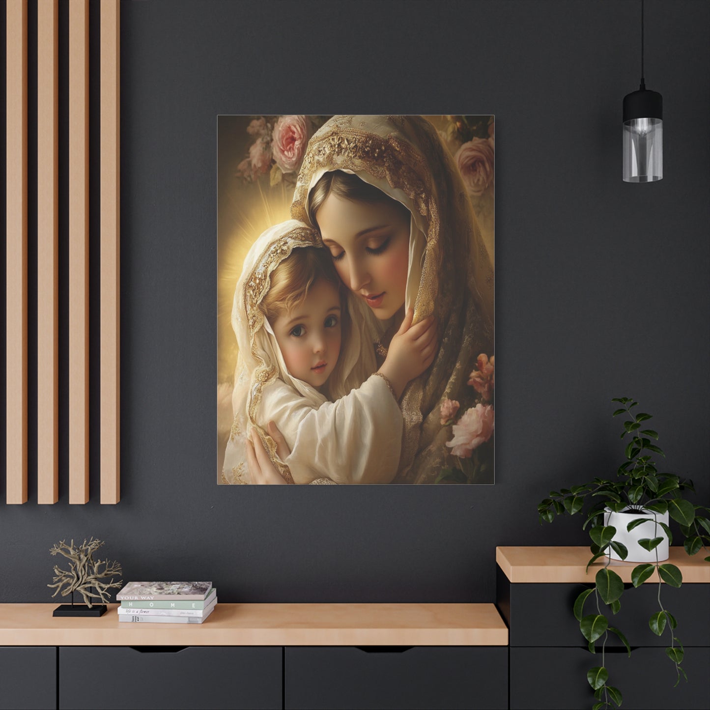 Mother Mary with Jesus Catholic Canvas Wall Art, Christian Decor