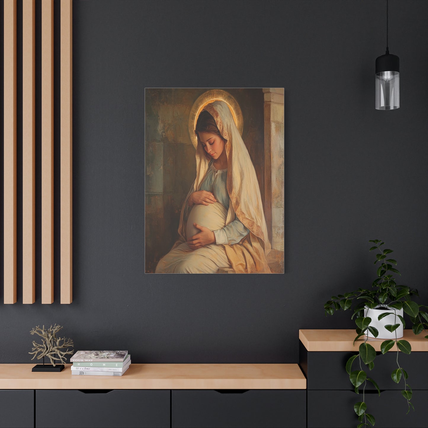 Mother Mary During Her Pregnancy Catholic Canvas Wall Art, Christian Decor