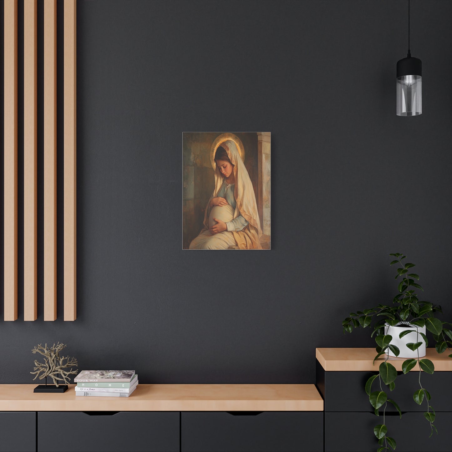 Mother Mary During Her Pregnancy Catholic Canvas Wall Art, Christian Decor