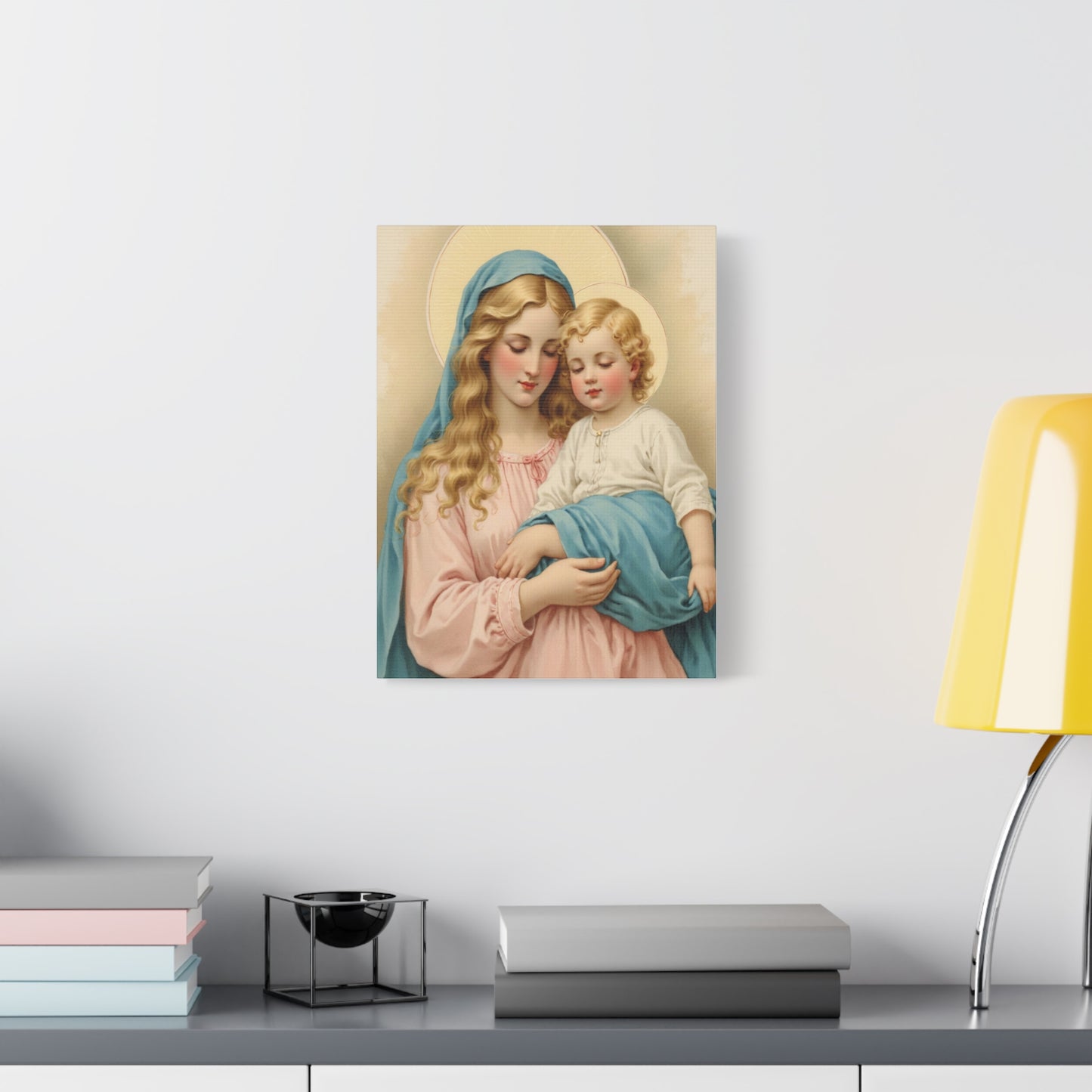 Mother Mary and Baby Jesus Catholic Canvas Wall Art, Christian Decor
