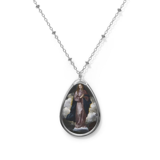 Religious Pendant Necklace, Catholic Jewelry, Virgin Mary Medal, Christian Gift, Oval Charm Chain, Immaculate Conception
