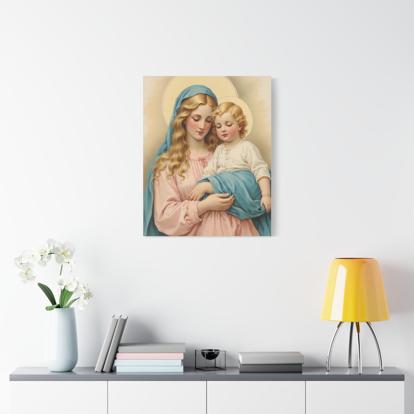 Mother Mary and Baby Jesus Catholic Canvas Wall Art, Christian Decor