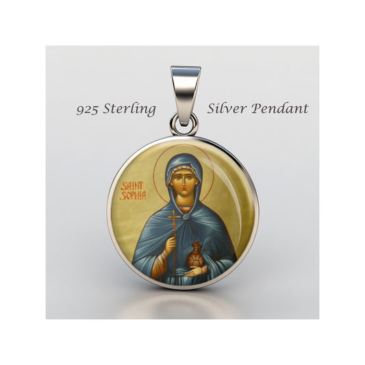 Saint Sophia Catholic sterling silver 925 Christian Medal Patron Pendant image 0