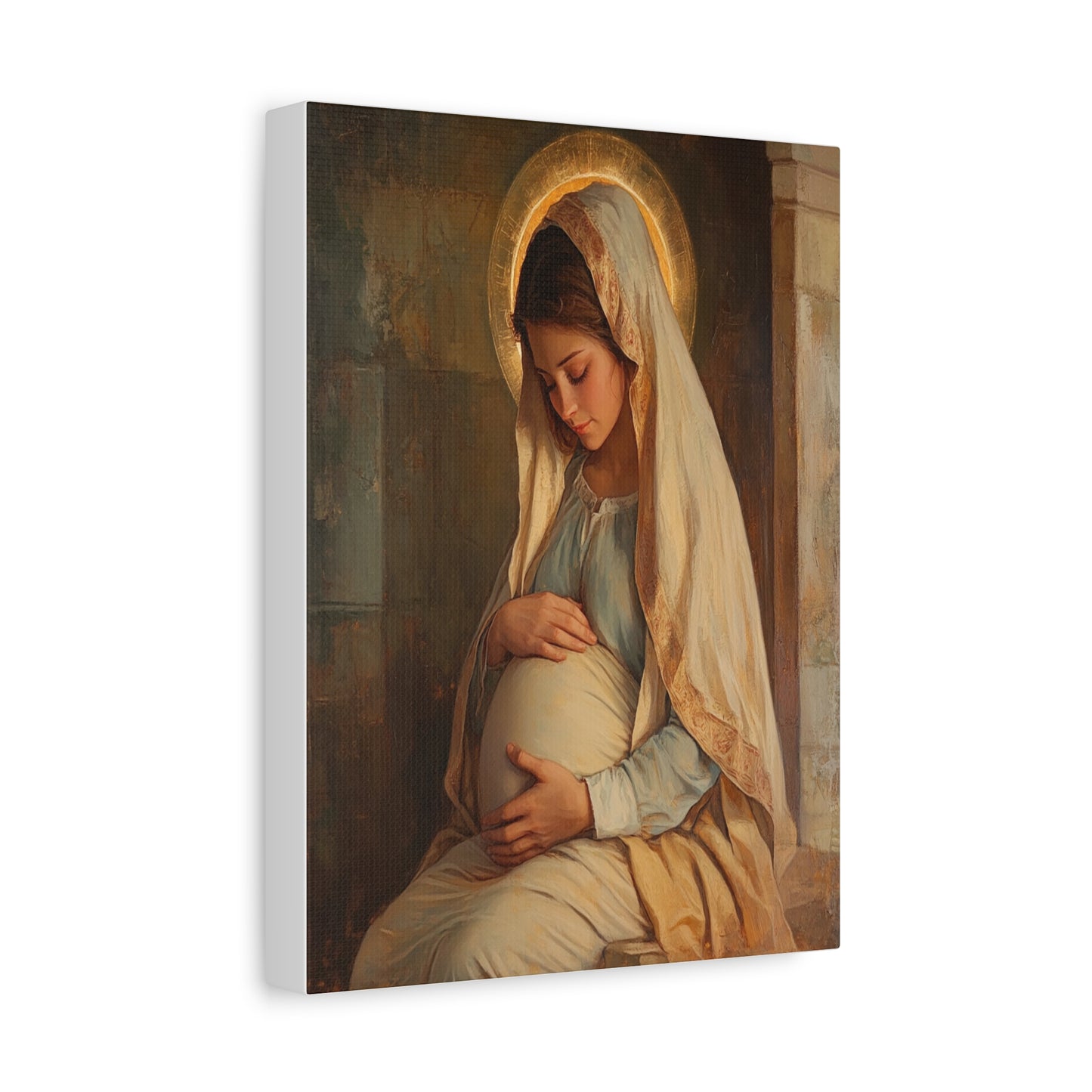 Mother Mary During Her Pregnancy Catholic Canvas Wall Art, Christian Decor