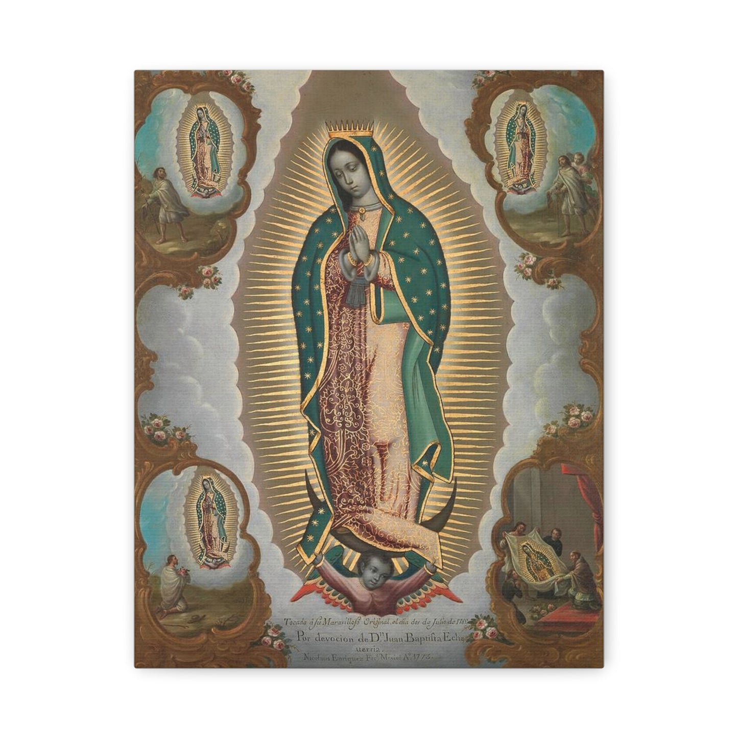 The Virgin of Guadalupe with the Four Apparitions Catholic HQ Print on Canvas Ready To Hang - Virgin Mary Canvas