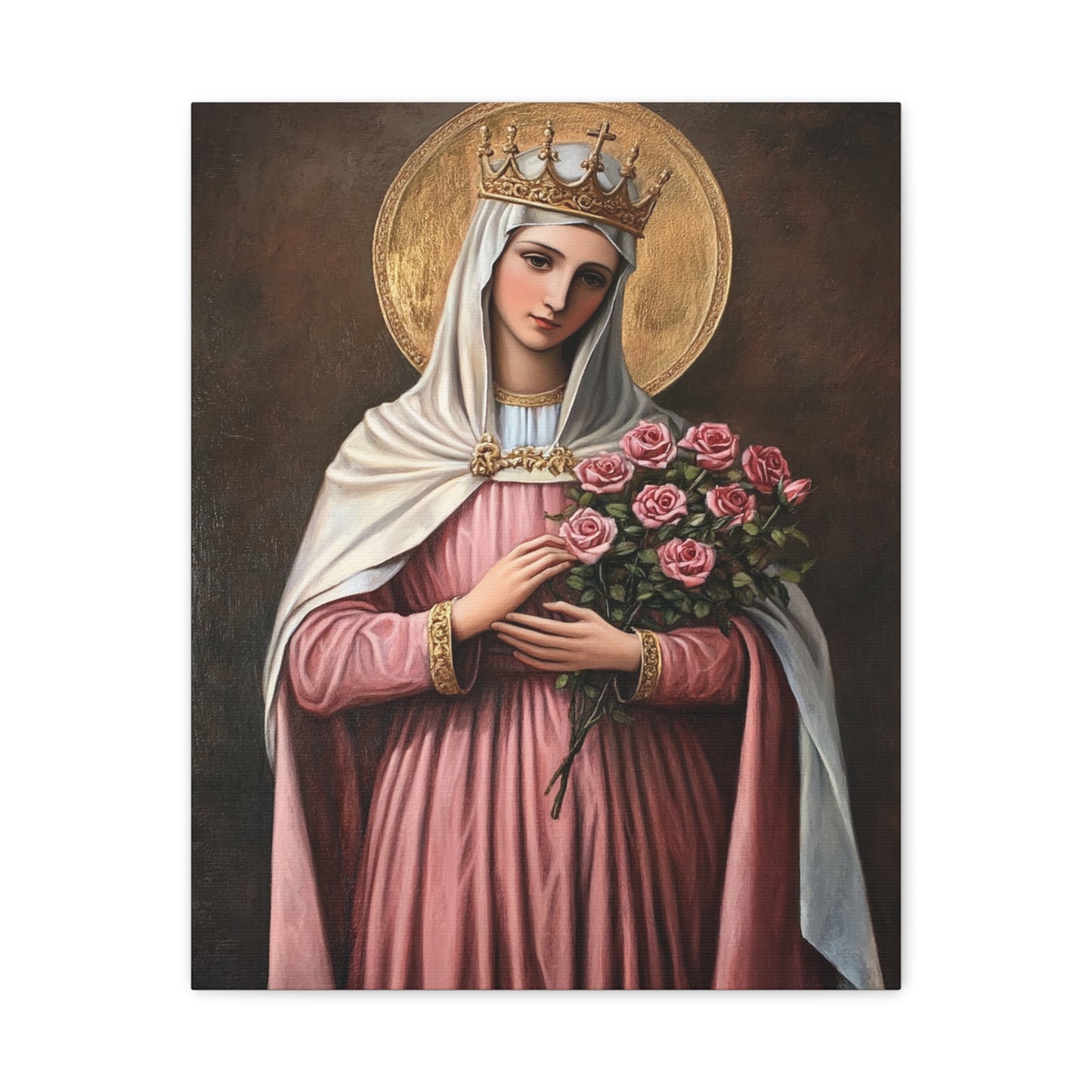 St. Elizabeth of Hungary with Roses Catholic Canvas Wall Art, Christian Decor