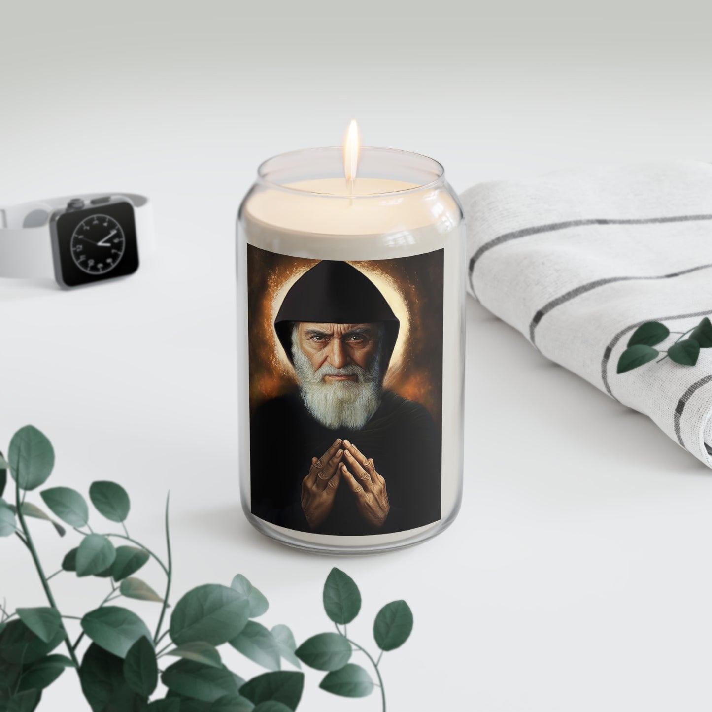 St. Charbel Makhlouf Catholic Serenity Scented Candle, 13.75oz | Relaxation Gift, Home Decor, Calm Atmosphere, Religious Decor