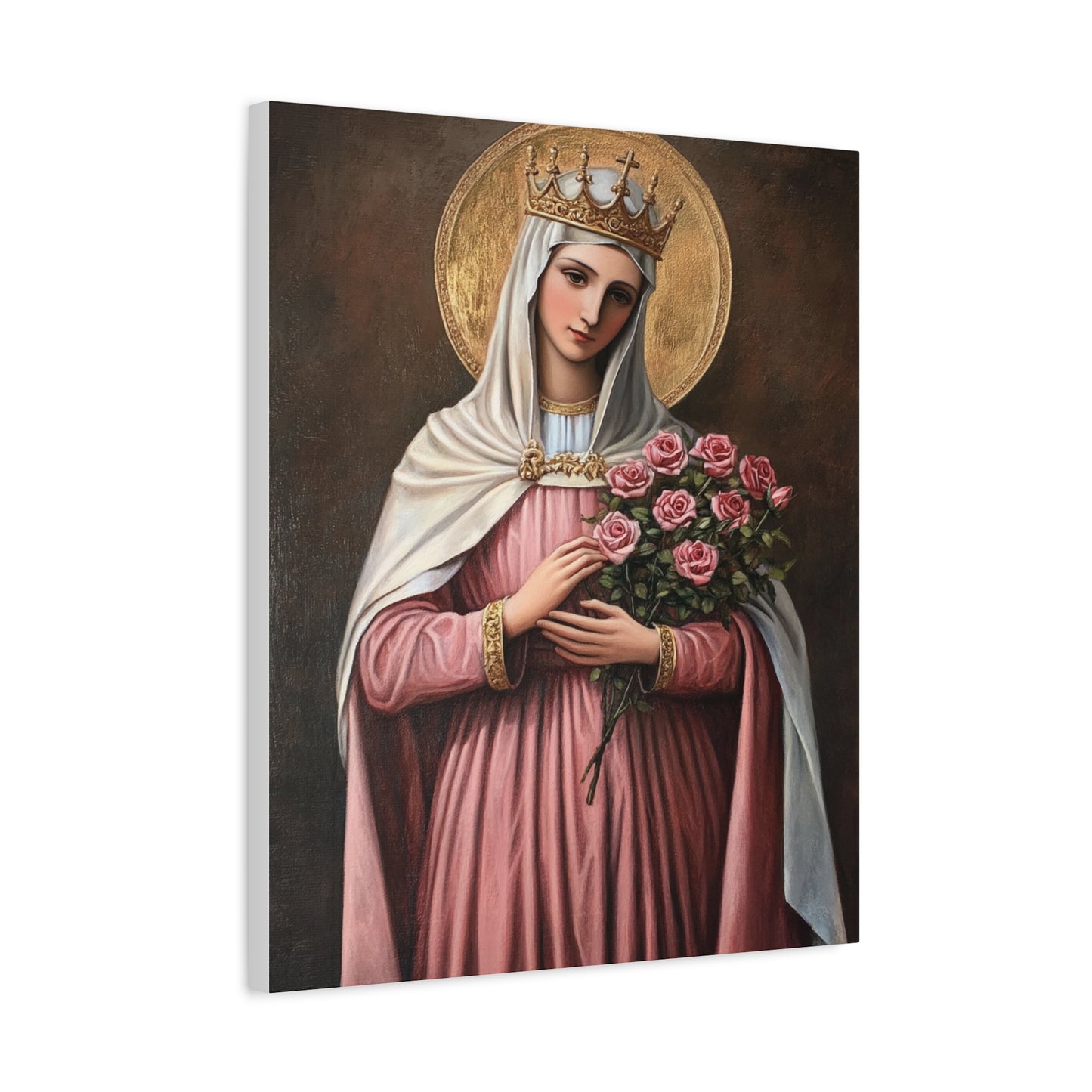 St. Elizabeth of Hungary with Roses Catholic Canvas Wall Art, Christian Decor