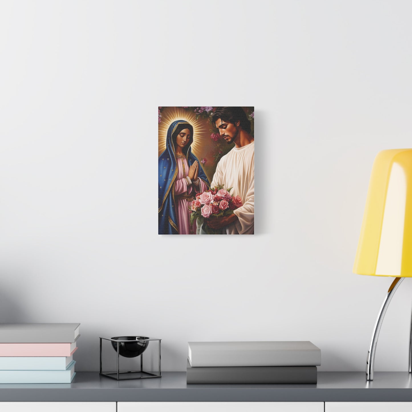 Our Lady Guadalupe and St. Juan Diego Full of Roses Catholic Canvas Wall Art, Christian Decor