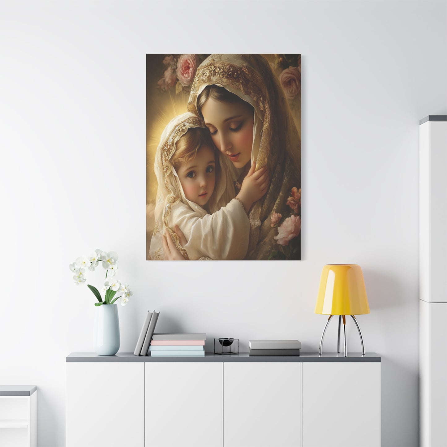 Mother Mary with Jesus Catholic Canvas Wall Art, Christian Decor