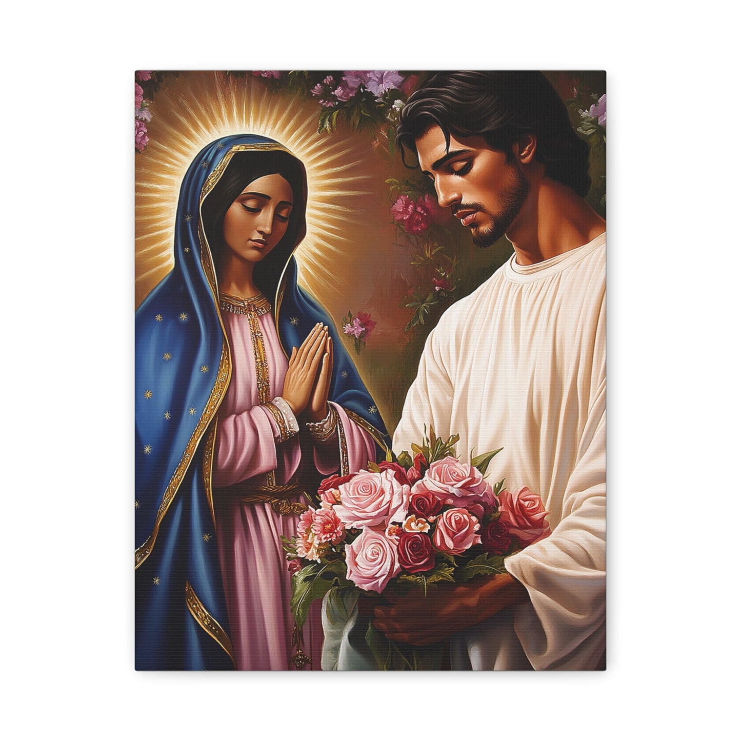 Our Lady Guadalupe and St. Juan Diego Full of Roses Catholic Canvas Wall Art, Christian Decor