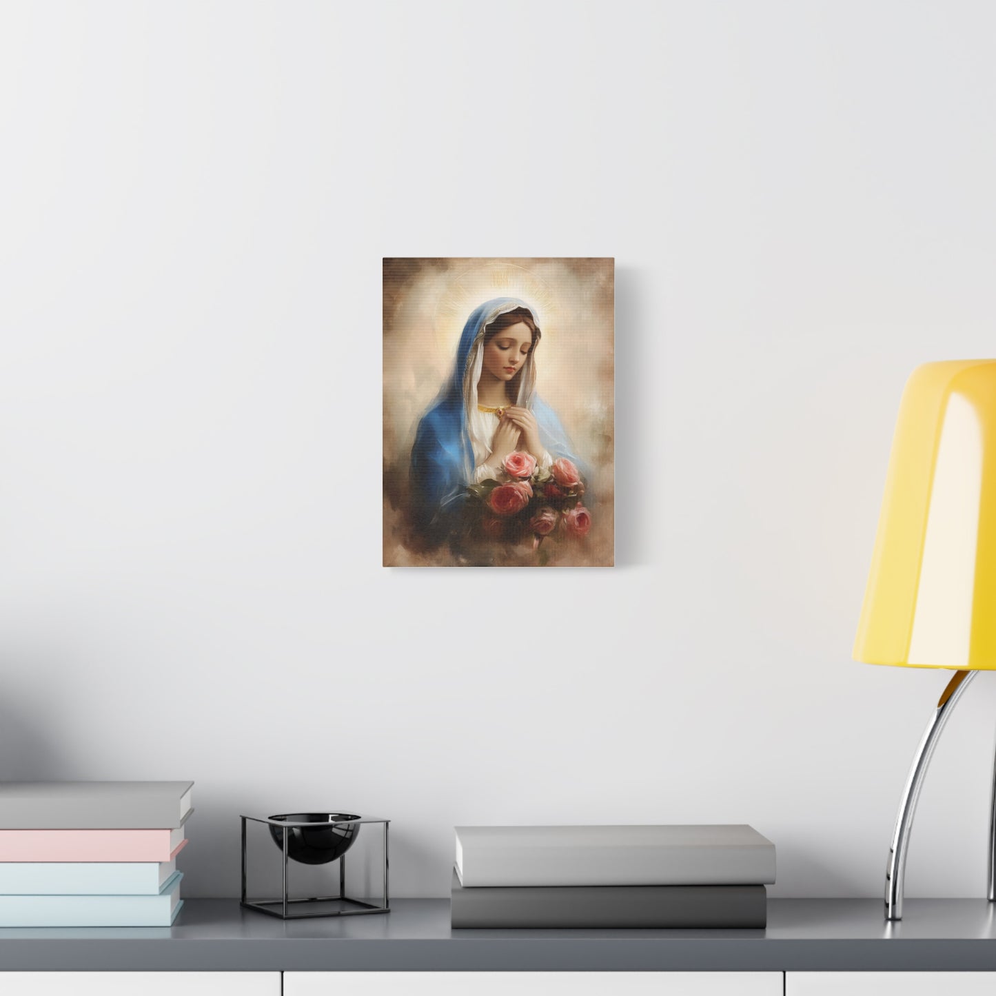 Mother Mary with Roses Catholic Canvas Wall Art, Christian Decor