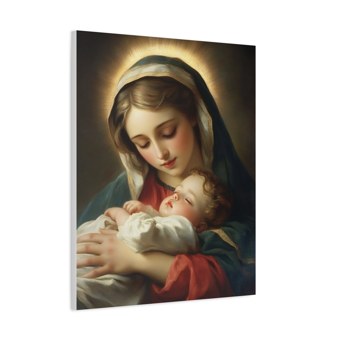 Mary and Sleeping Baby Jesus Catholic Canvas Wall Art, Christian Decor