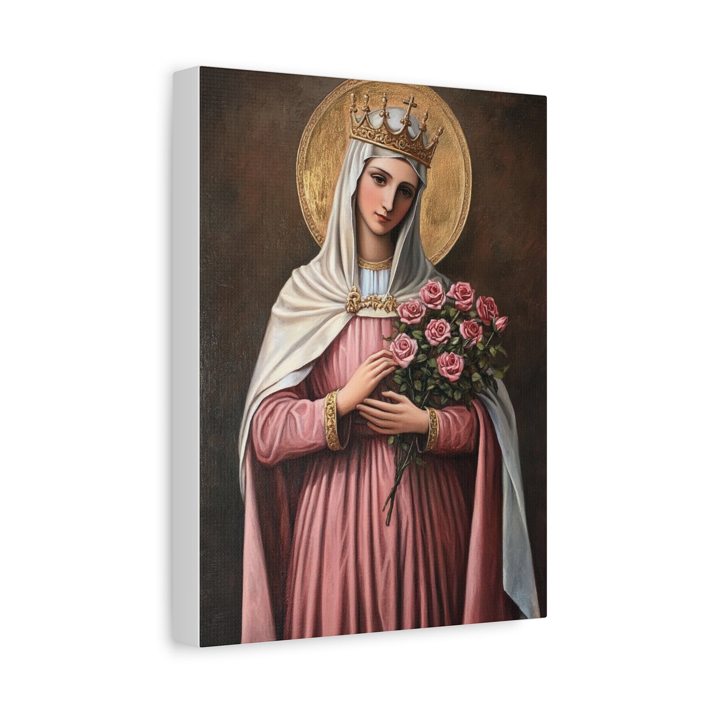 St. Elizabeth of Hungary with Roses Catholic Canvas Wall Art, Christian Decor