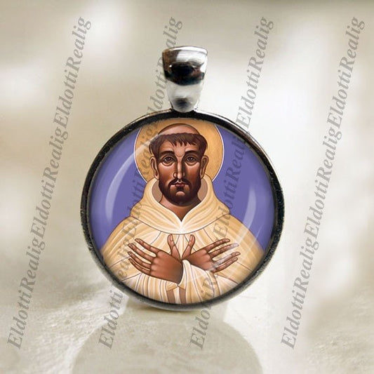Saint William Catholic Saint Silvertone Medal Pendant / Charm Cabochon w Glass Dome