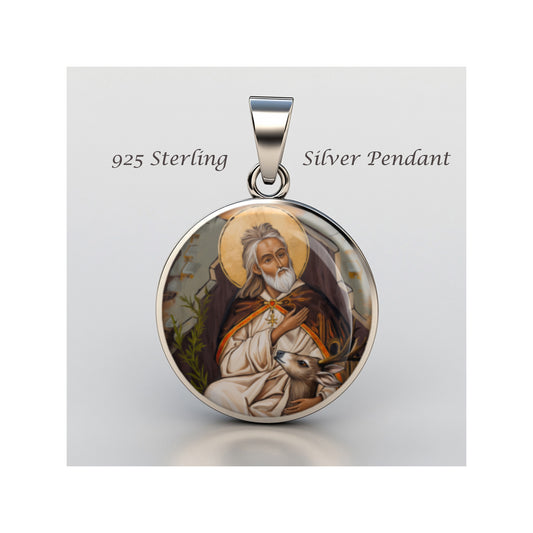 Saint Giles Catholic sterling silver 925 Christian Medal Patron Pendant image 0
