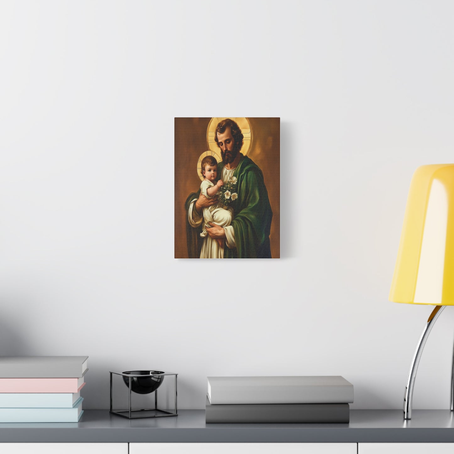St. Joseph and Baby Jesus Catholic Canvas Wall Art, Christian Decor