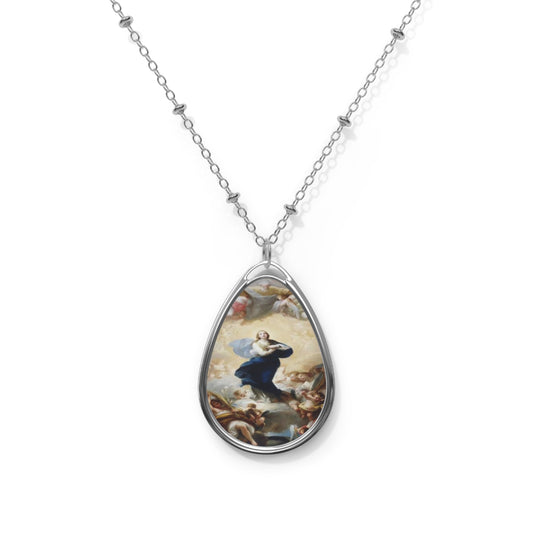 Mary Immaculate Conception Our Lady Catholic Necklace - Drop Pendant Silver tone Medal
