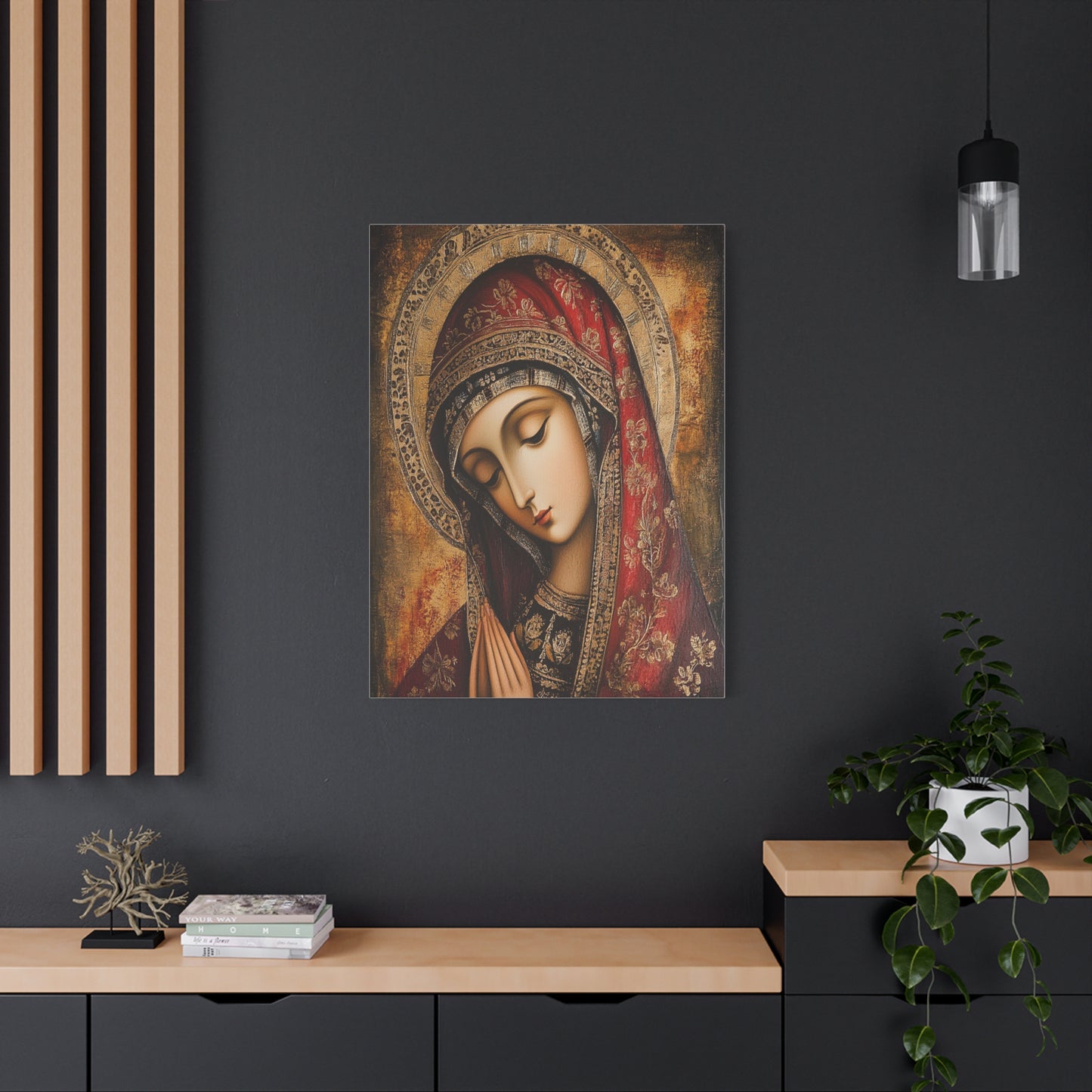 Holy Mary Icon in Byzantine Style - Canvas Wall Art, Christian Decor