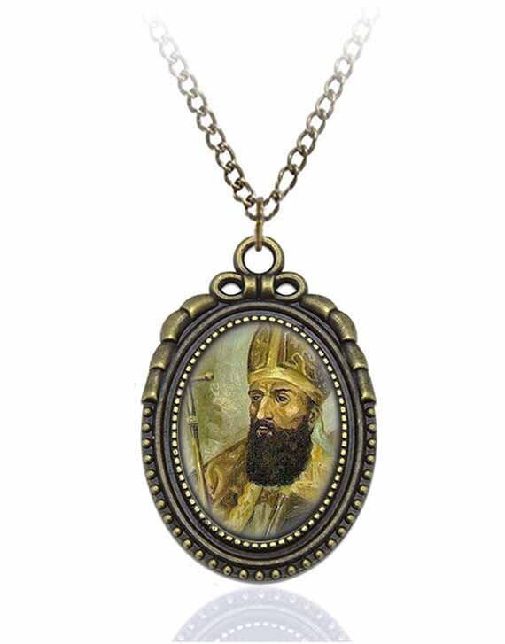 St Albert of Jerusalem Catholic Necklace Bronze Medal w Chain Oval Pendant Rare Saint