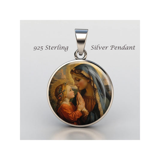 Saint Anne With Mary Religious Christian sterling silver 925 Christian Medal Patron Pendant