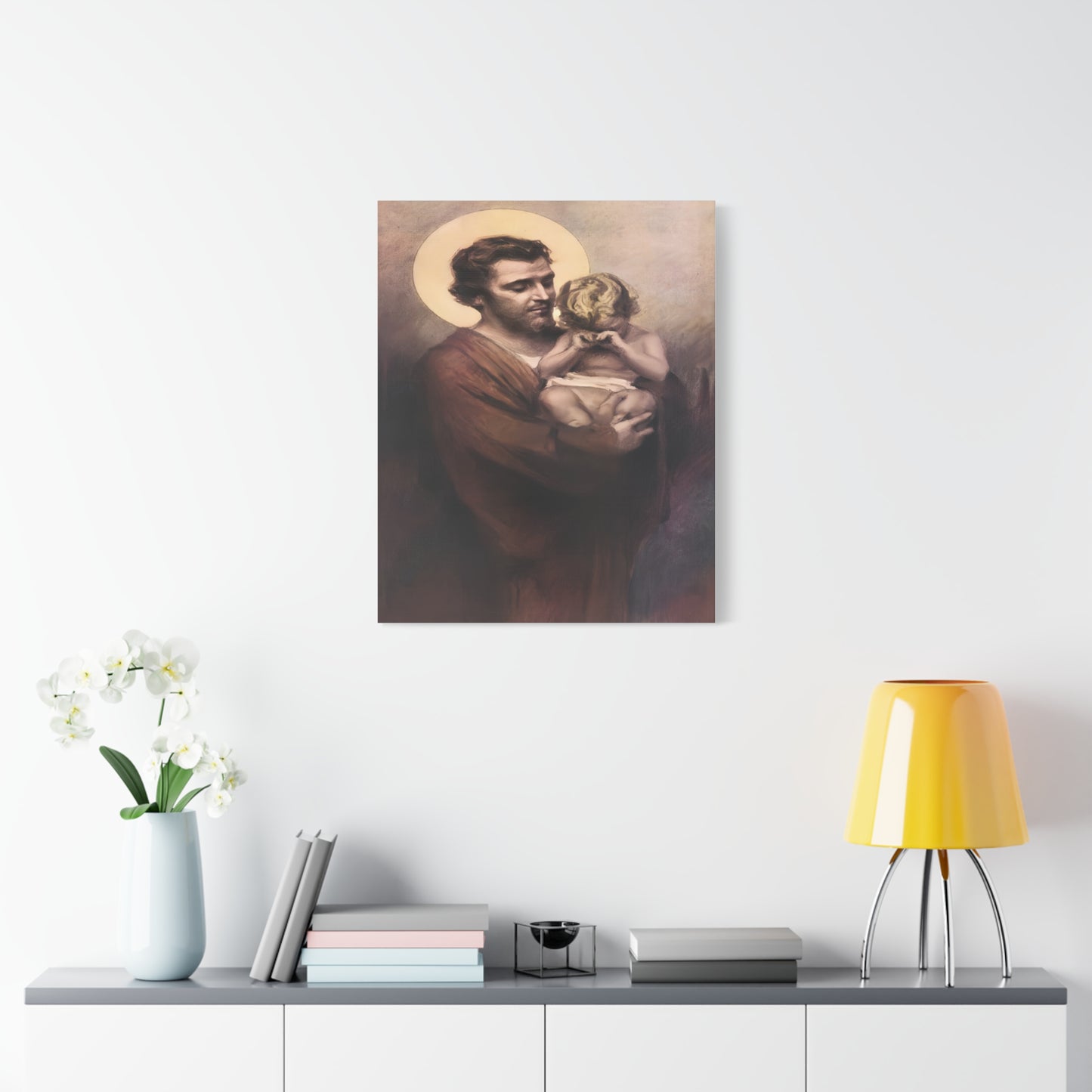 St. Joseph & Child Jesus Crying - Chambers - Catholic Canvas Wall Art, Christian Decor