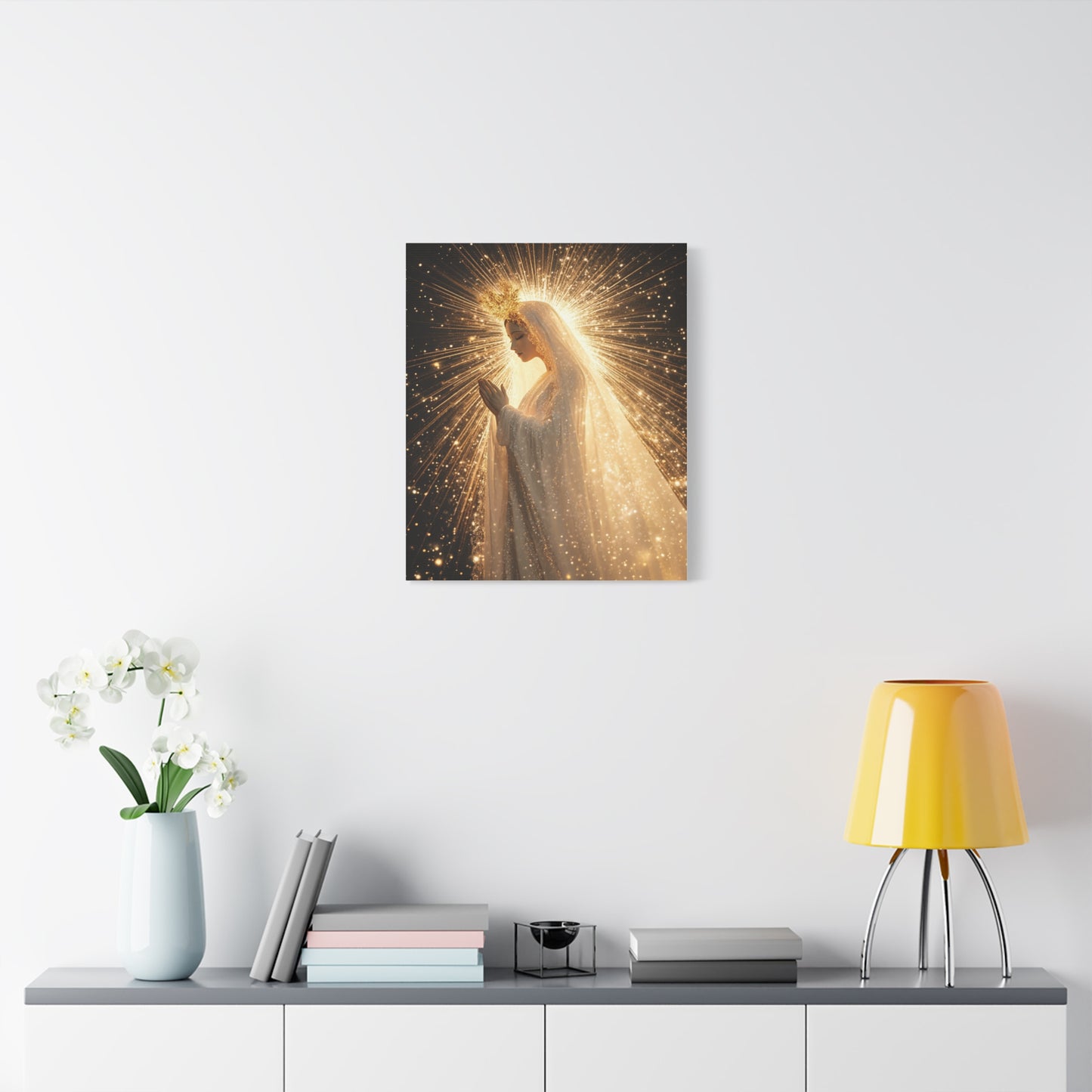 Mother Mary Starry Night Sky Catholic Canvas Wall Art, Christian Decor