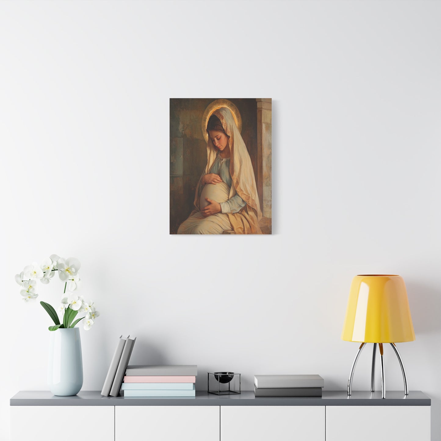 Mother Mary During Her Pregnancy Catholic Canvas Wall Art, Christian Decor