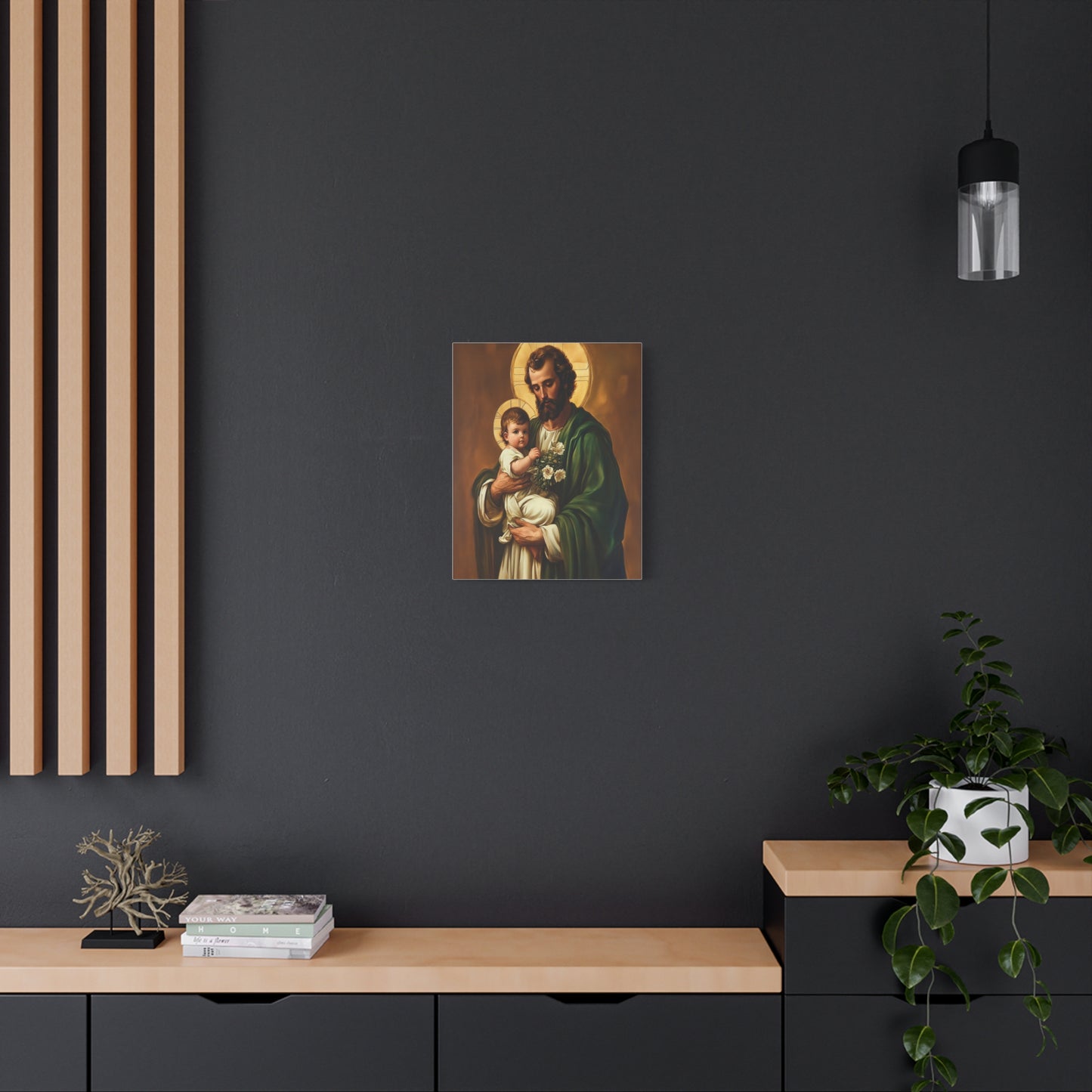 St. Joseph and Baby Jesus Catholic Canvas Wall Art, Christian Decor