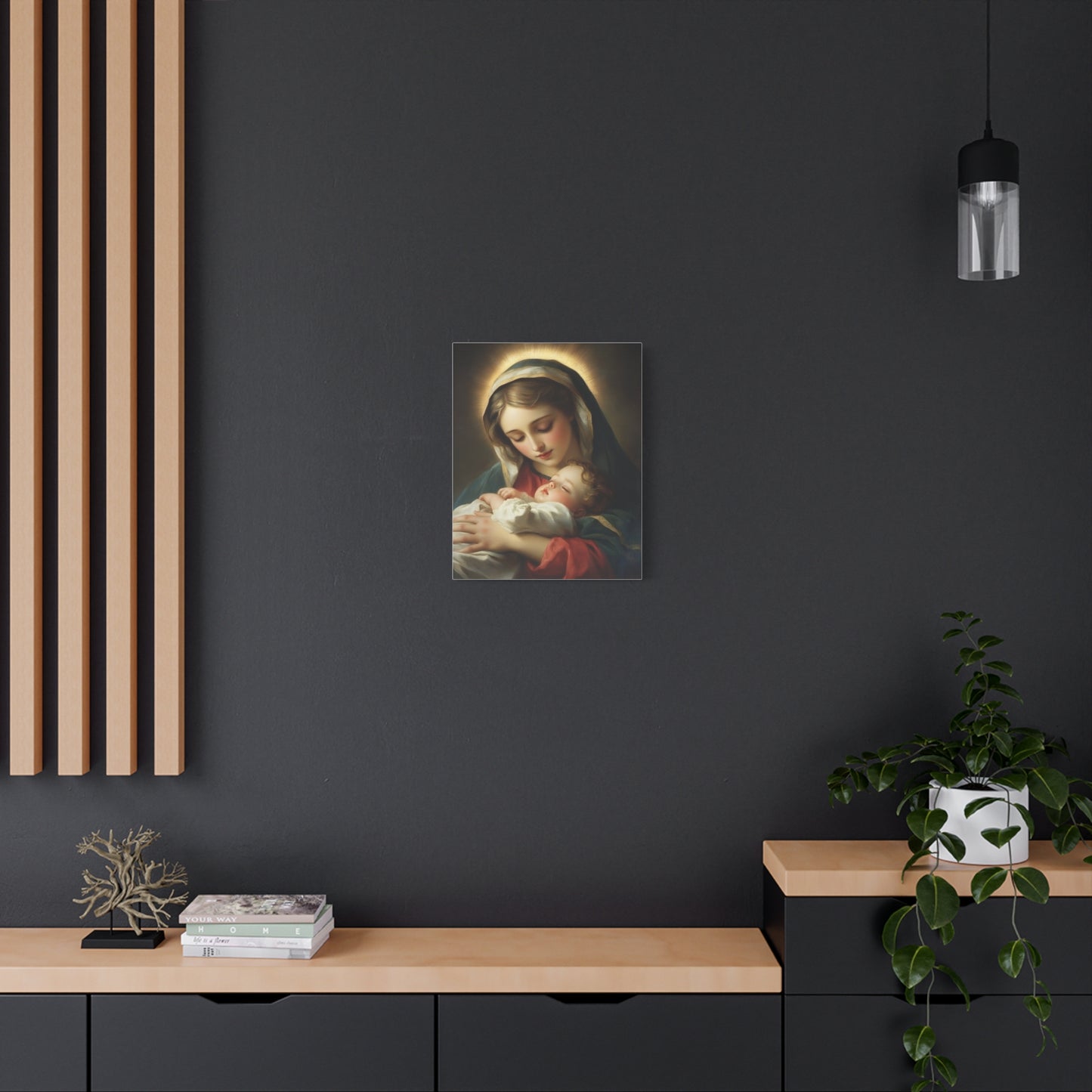 Mary and Sleeping Baby Jesus Catholic Canvas Wall Art, Christian Decor