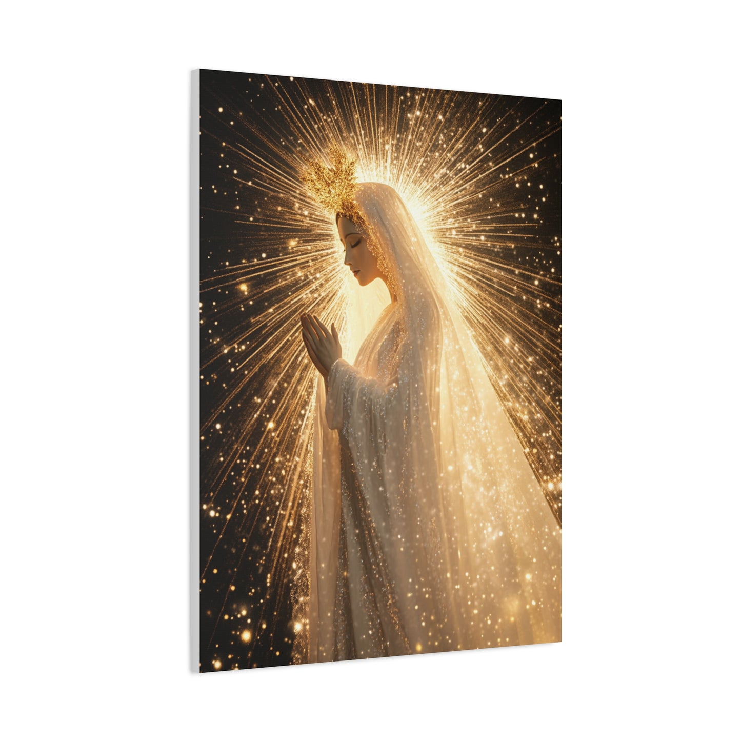 Mother Mary Starry Night Sky Catholic Canvas Wall Art, Christian Decor